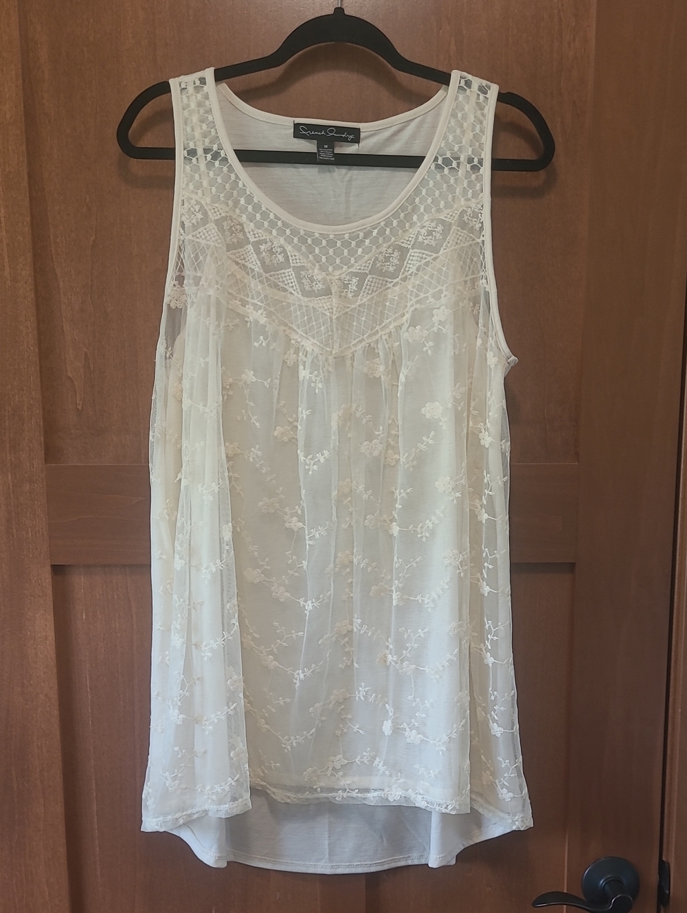 French Laundry Cream Lace-Overlay Sleeveless Tunic, 1X
